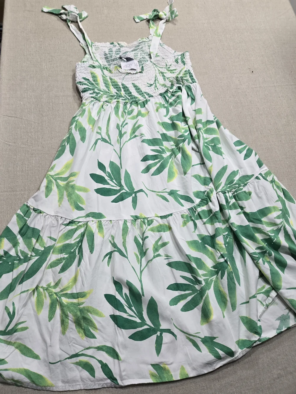 The Children's Place White Sundress with Green Leaf Print Size 7/8